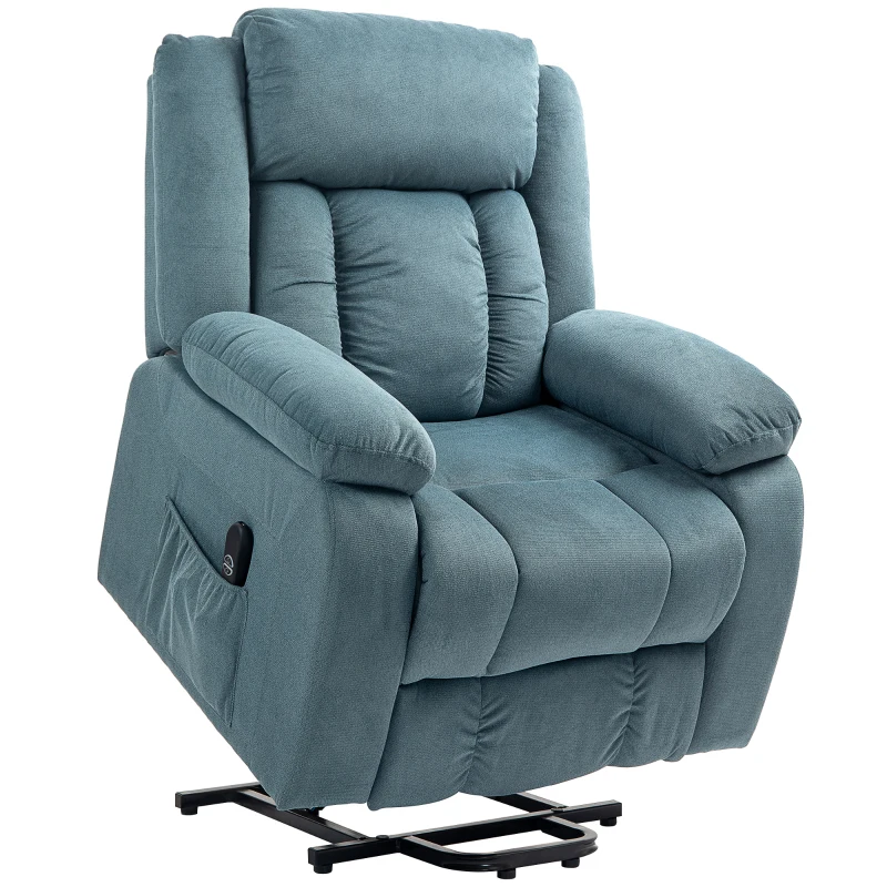 HOMCOM Poltrona Relax Reclinável Elétrica Poltrona Levanta Pessoas com Controlo Remoto Apoio para os Pés e Bolsos Laterais 92x94x105 cm Azul