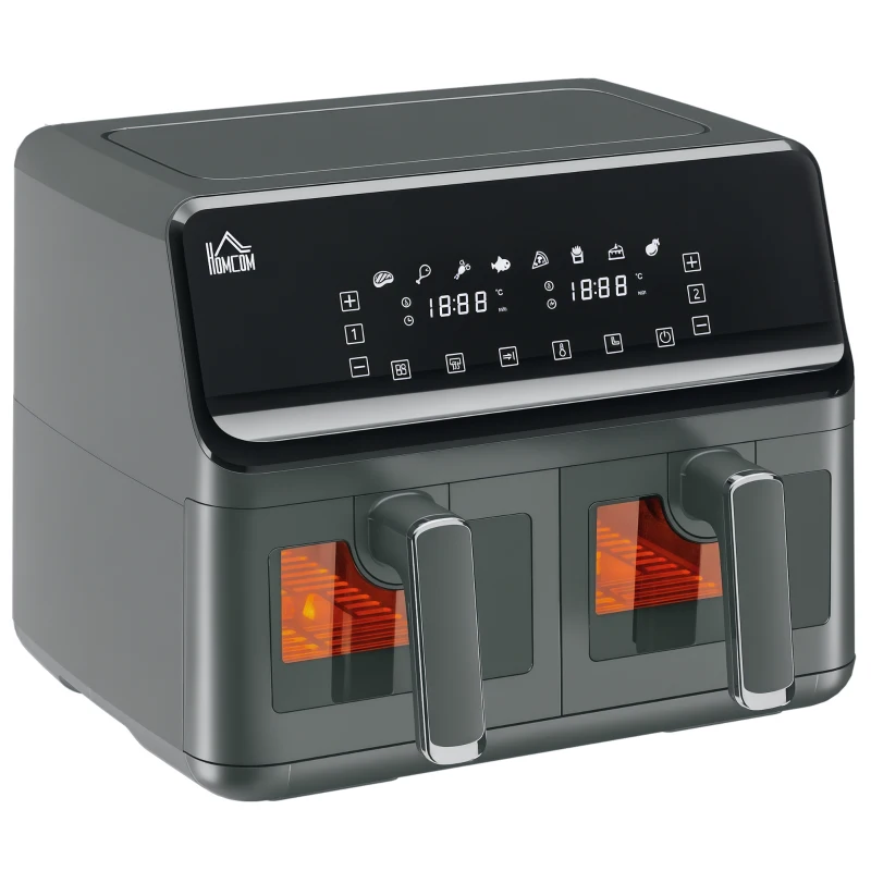 HOMCOM Friteuse à air sans huile Air Fryer double compartiment 8L 2500 W 8 programmes température réglable minuterie gris