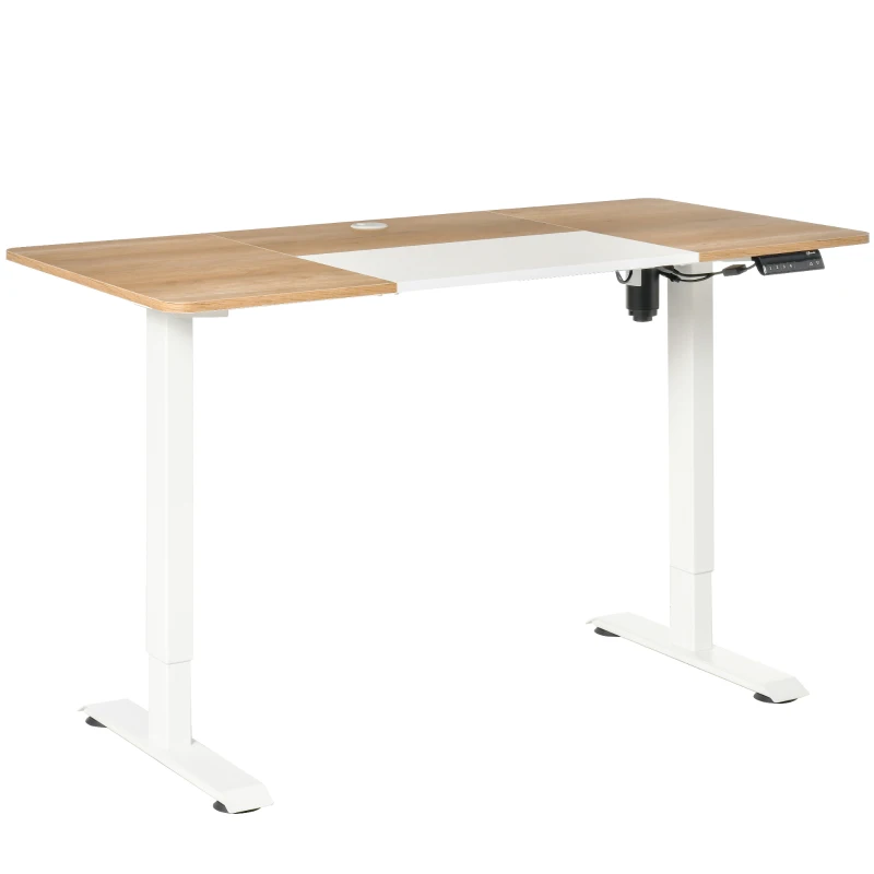 Vinsetto Escritorio Eléctrico con Altura Ajustable y 4 Teclas de Memoria para Oficina Hogar 140x70x72-116 cm Blanco y Natural