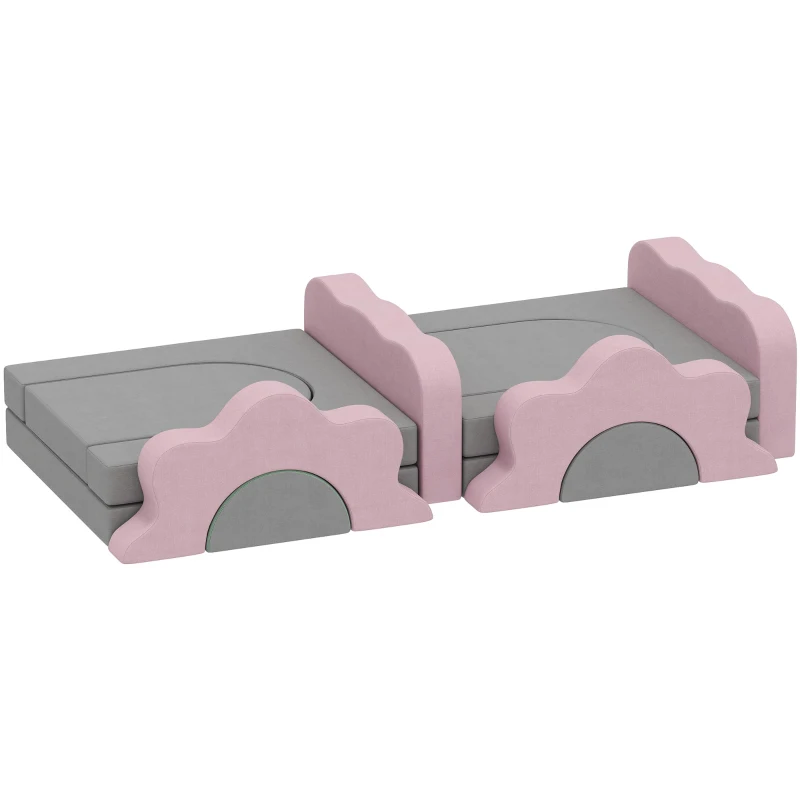AIYAPLAY Ensemble de 12 blocs de mousse pour grimper, construire, ramper, tapis de jeu intérieur avec housse en cordon, Gris+Rose