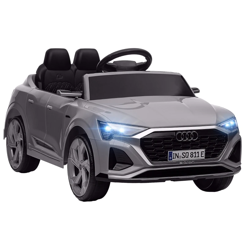 AIYAPLAY Coche Eléctrico para Niños Audi Q8 etron sportback con Batería 12V Mando a Distancia Faros Bocina y Música Gris