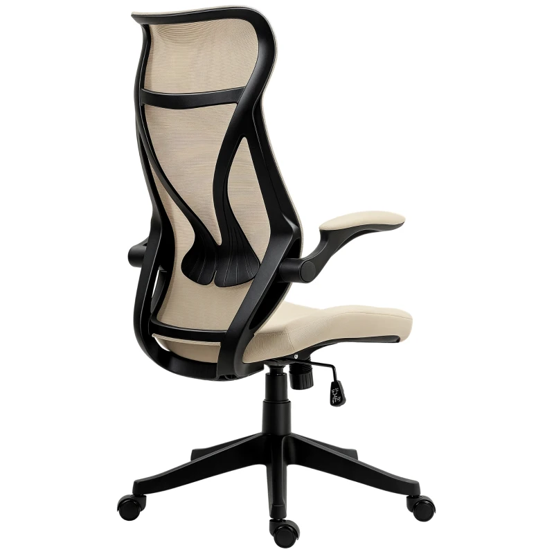 HOMCOM Sedia da Ufficio con Braccioli Ribaltabili, Altezza Regolabile e Schienale Inclinabile, Beige