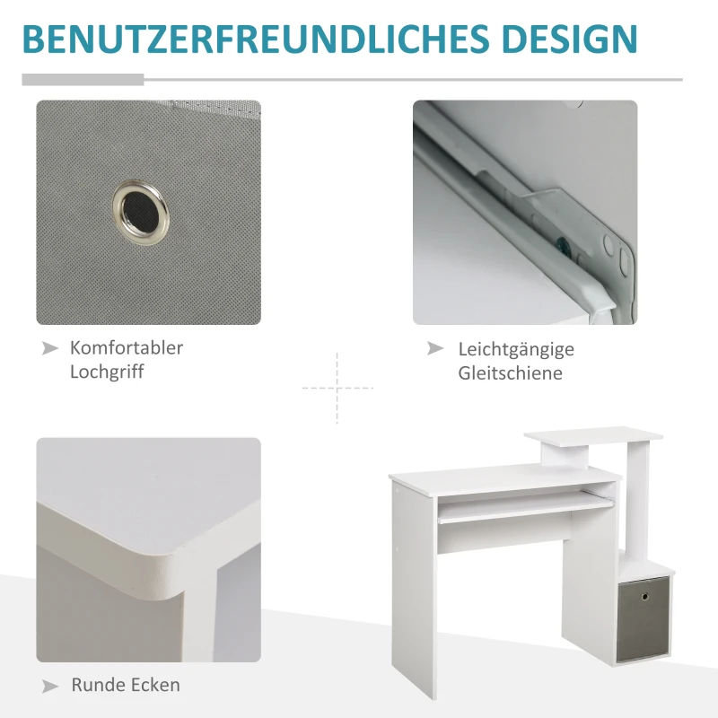 HOMCOM Computertisch, Schreibtisch, Bürotisch, Gamingtisch, PC-Tisch mit Tastaturablage, Schublade, E1 Spanplatte, Weiß, 100 x 40 x 86,6 cm