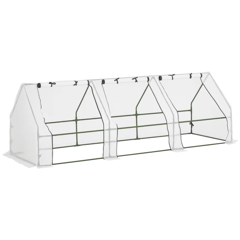 Outsunny Mini Serre de Jardin mini serre tunnel 270L x 90l x 90H cm toit pointu Acier PE Haute densité 140 g/m² Anti-UV 3 fenêtres avec Zip enroulables Blanc