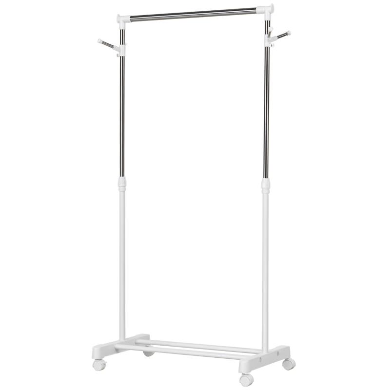 HOMCOM Appendiabiti Stender ad Altezza Regolabile con Fondo Portaoggetti e 4 Ruote, 68.5x42x87-145 cm
