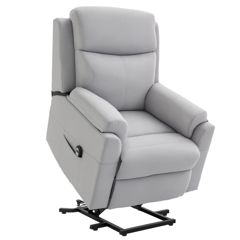HOMCOM Fauteuil releveur électrique, fauteuil relax électrique avec repose-pied, dossier inclinable, télécommande et poche latérale charge 120kg tissu aspect lin gris clair