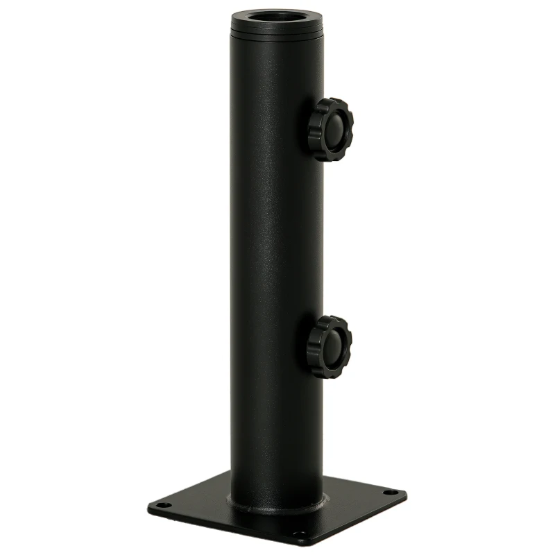 Outsunny Suporte Chapéu de Sol para Chão de Cimento com 2 Botões de Bloqueio e 4 Parafusos Base de Chapéu de Sol para Mastros de 34/38/48mm 12x12x30cm Preto