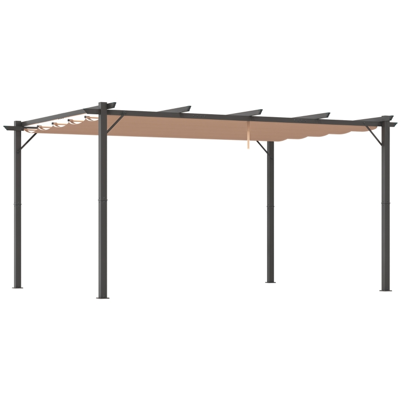 Outsunny Pergola Rétractable en polyester Marron Clair 4 x 3 x 2,65 m