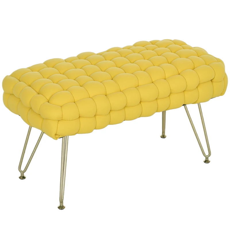 HOMCOM Apoio para os Pés Sala de Estar em Veludo com Pés de Metal e Assento Acolchoado para Dormitório Entrada 76x38x41,5 cm Amarelo