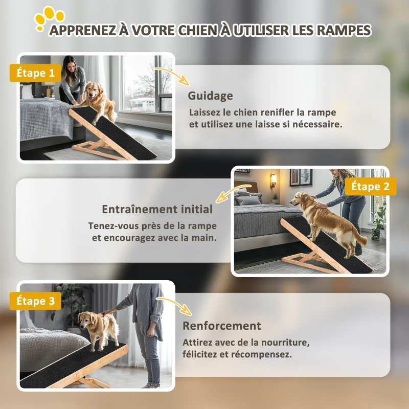 PawHut Rampe pour chien de grande taille pliable, escalier pour chien canapé avec hauteur ajustable 26-61 cm, noir