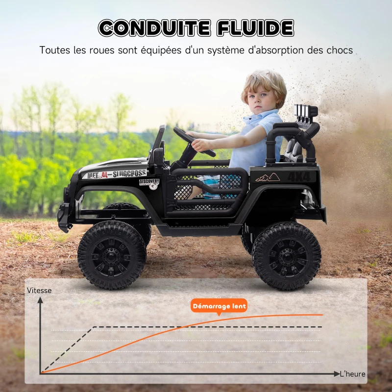 AIYAPLAY Voiture électrique enfants UTV avec télécommande 2,4G, 2 moteurs 12 V, musique, klaxon, lumières LED, 100x63x65cm, noir(m-5)