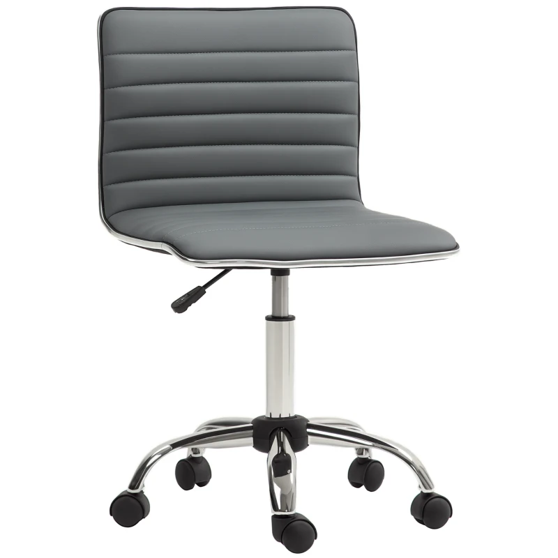 HOMCOM Sedia da Ufficio Ergonomica in Pelle PU con Altezza Regolabile, Seduta Girevole e Ruote, Grigio Scuro