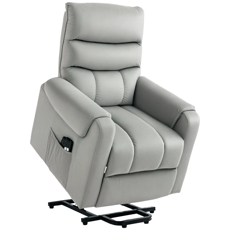 HOMCOM Vibration Massage Rise and Recliner Chair, Electric Power Lift Recliner with Remote Control and Side Pockets, Grey