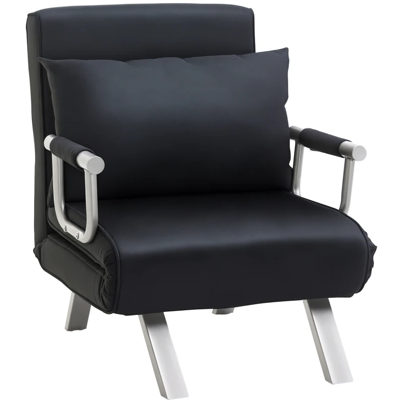 HOMCOM Fauteuil chauffeuse canapé-lit Convertible 1 Place déhoussable Grand Confort Coussin Pieds accoudoirs métal suède Noir
