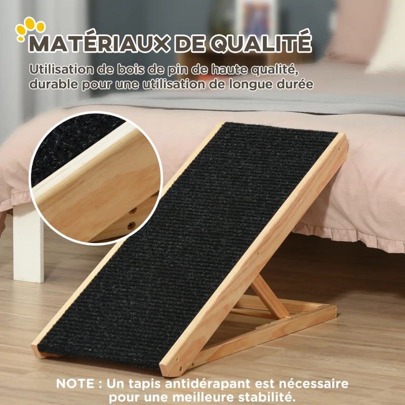PawHut Rampe pour chien de grande taille pliable, escalier pour chien canapé avec hauteur ajustable 26-61 cm, noir