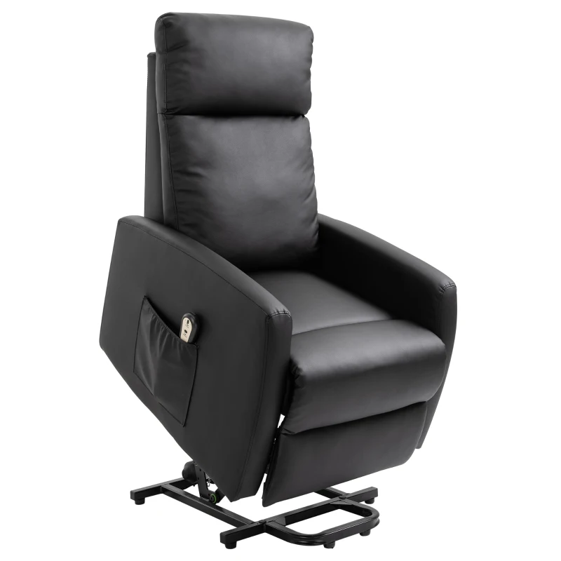 HOMCOM Fauteuil releveur électrique inclinable avec repose-pied ajustable et télécommande revêtement synthétique noir