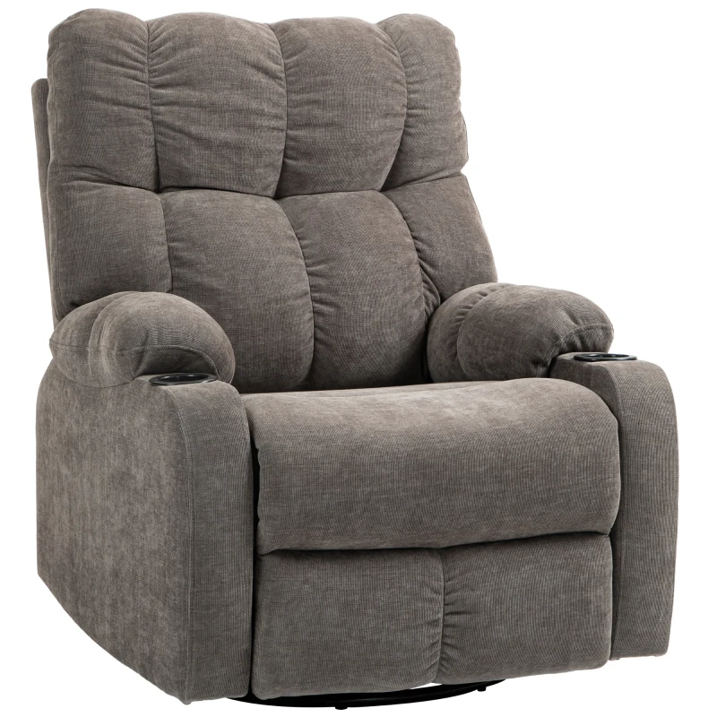 HOMCOM Poltrona Reclinabile 135° con Portabicchieri, in Schiuma, Acciaio e Tessuto Effetto Lino, 88x96x108 cm, Marrone