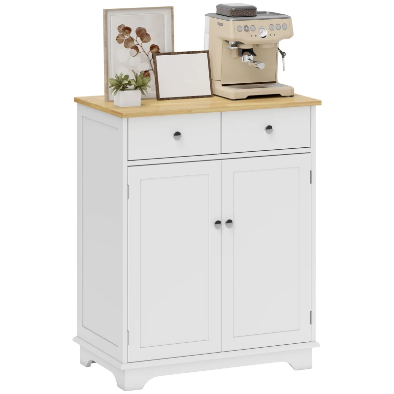HOMCOM Credenza Bassa con Armadietto 2 Ante, Ripiani Regolabili e 2 Cassetti, Bianco e Legno