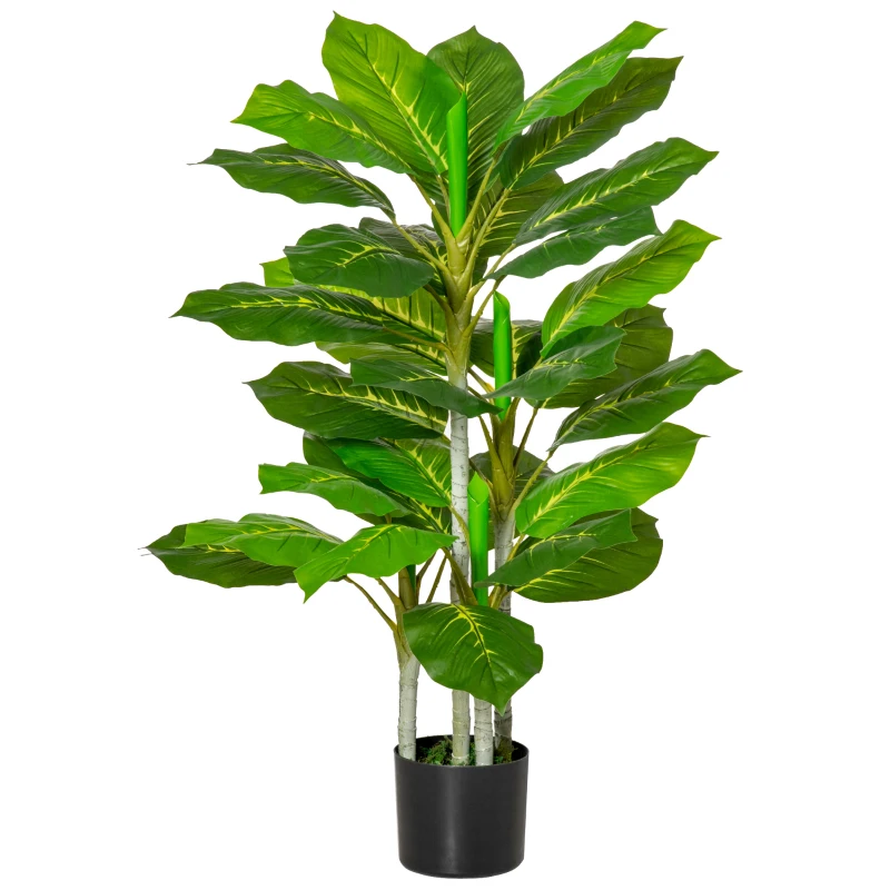 HOMCOM Planta Artificial Hoja Perenne Altura 95 cm con 33 Hojas Realistas en Maceta de Cemento Árbol Artificial para Interior Decoración Salón Oficina Verde