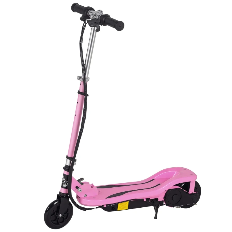 HOMCOM Patinete Eléctrico Plegable para Niños de 7-14 Años Máx. 50 kg Scooter con Velocidad Max. 12 km/h Altura Ajustable Interruptor de Arranque y Frenos 75x36x82-93 cm Rosa