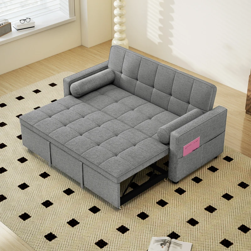 HOMCOM Sofá convertible 2 plazas 3 en 1 sofá cama con cama nido doble respaldo ajustable 2 cojines 151x137,5x84 cm Gris