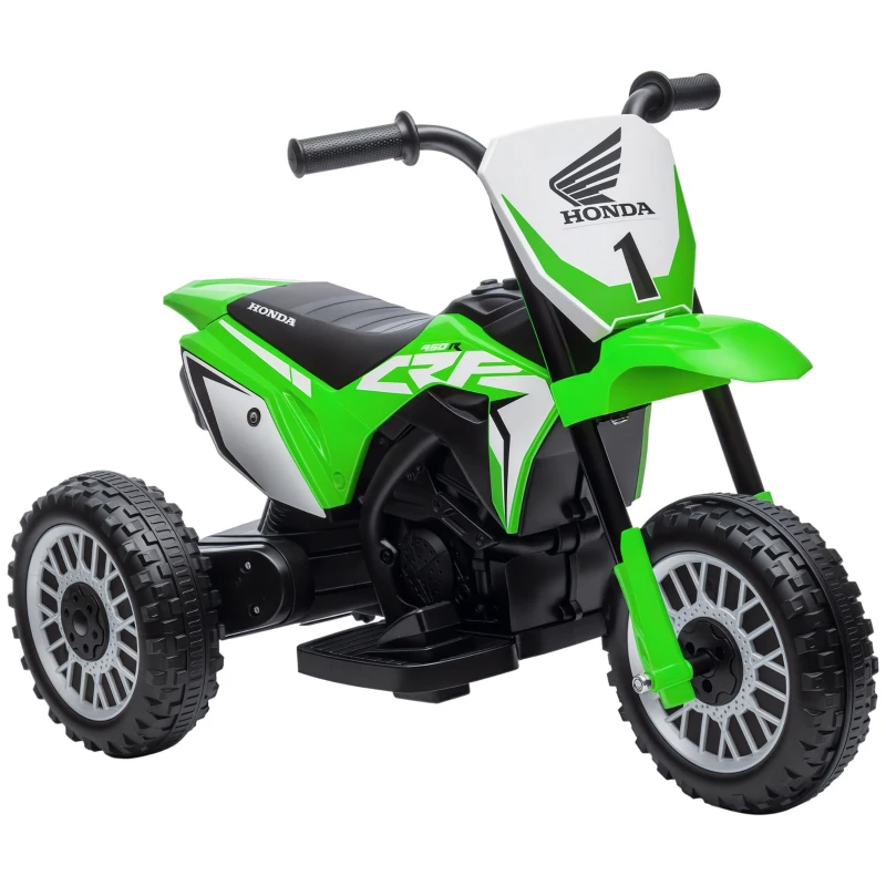 HOMCOM Mota Elétrica com Licença Honda CRF450RL Bateria 6V com Velocidade 3km/h Buzina e Som de Arranque 71x40,5x43,5 cm Verde