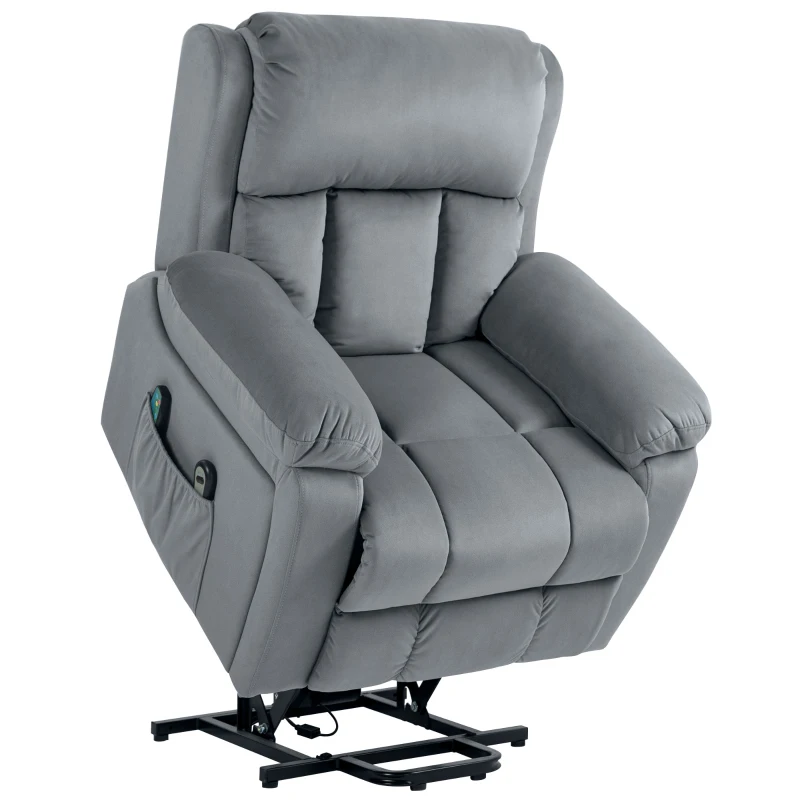 HOMCOM Sillón Levanta Personas con 8 Punto de Masaje Función de Calentamiento Mando a Distancia y Bolsillo Lateral Gris