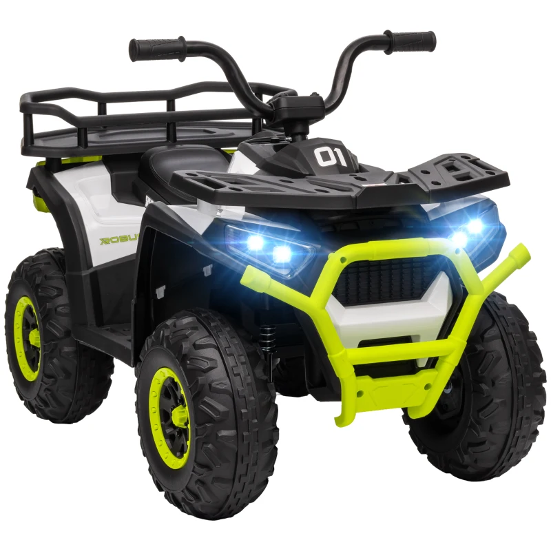 AIYAPLAY Quad Eléctrico para Niños de +3 Años con Batería 12V Faros Música MP3 Velocidad Regulable y Cesta Carga 30 kg Verde