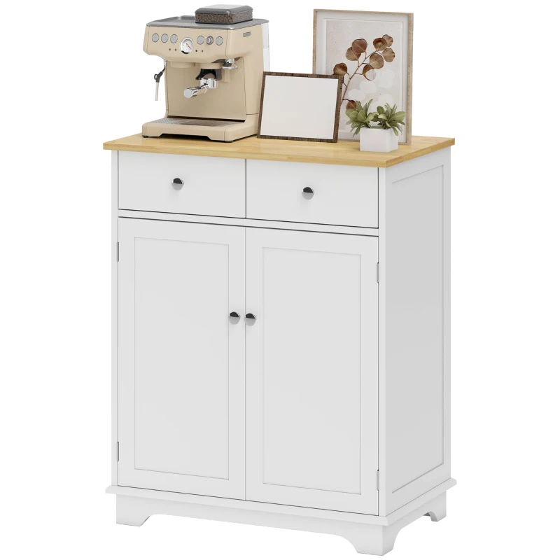 HOMCOM Credenza Bassa con Armadietto 2 Ante, Ripiani Regolabili e 2 Cassetti, Bianco e Legno