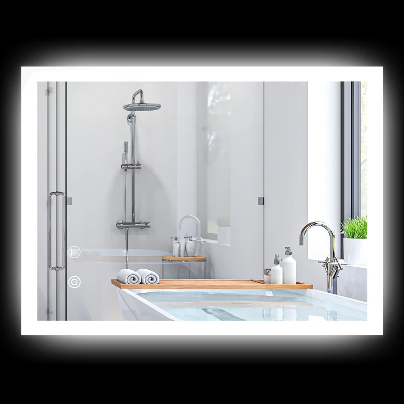 kleankin Miroir mural lumineux LED de salle de bain 80 x 60 cm 3 couleurs luminosité réglable interrupteur tactile transparent