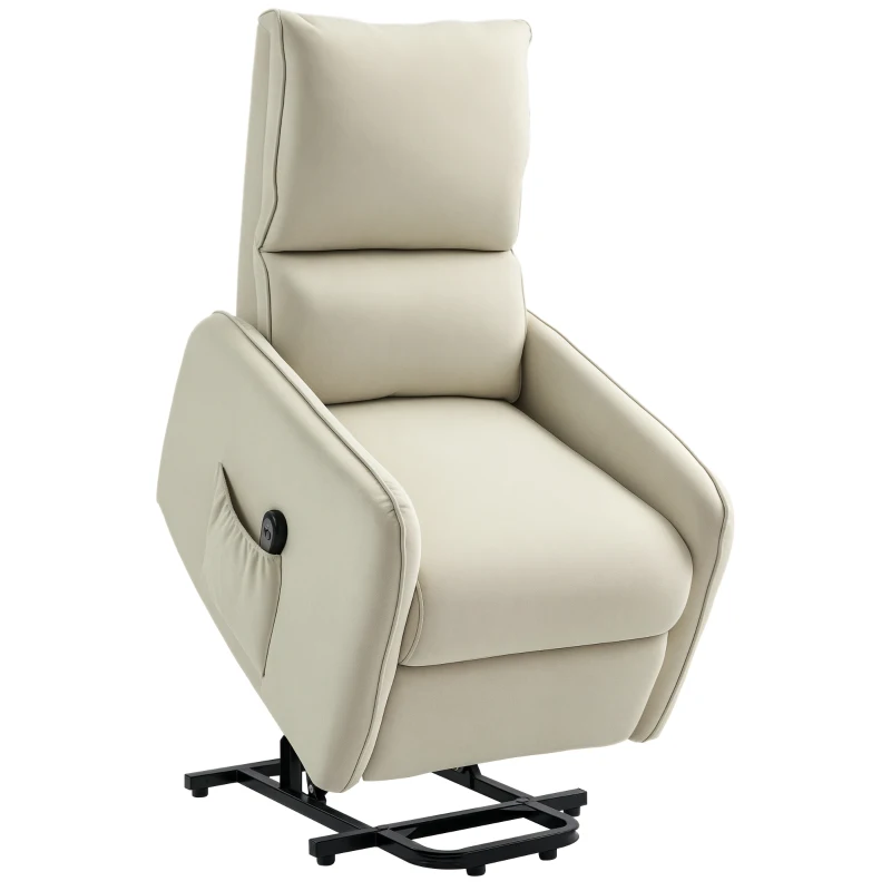 HOMCOM Poltrona Alzapersona Elettrica Reclinabile con Telecomando e Tasca in Tessuto, Beige