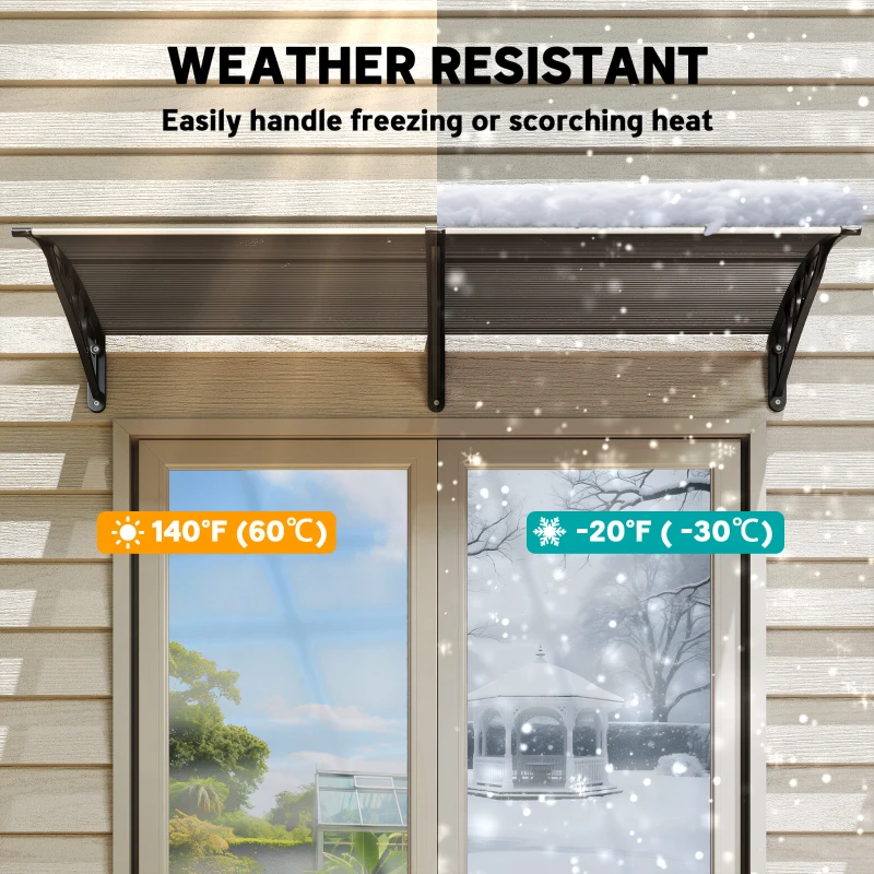 Outsunny Front Door Canopy Outdoor Awning Aluminium Rigid Plastic Polycarbonate Rain Shelter UV Water Rain Resistant 196 x 75cm Black