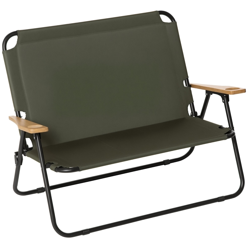 Outsunny Campingstuhl 2-Sitzer klappbar tragbar Gartenstuhl Regiestuhl Klappstuhl mit Getränkehalter für Outdoor Picknick Wandern max. Belastung 160 kg Grün 141 x 67 x 80 cm bis