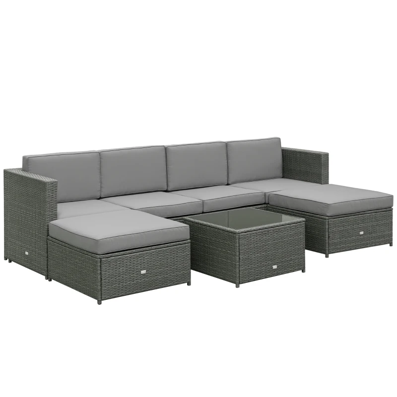 Outsunny Set da 7 Pezzi Salotto da Esterni in Rattan con Poltrona Pouf Tavolino Grigio