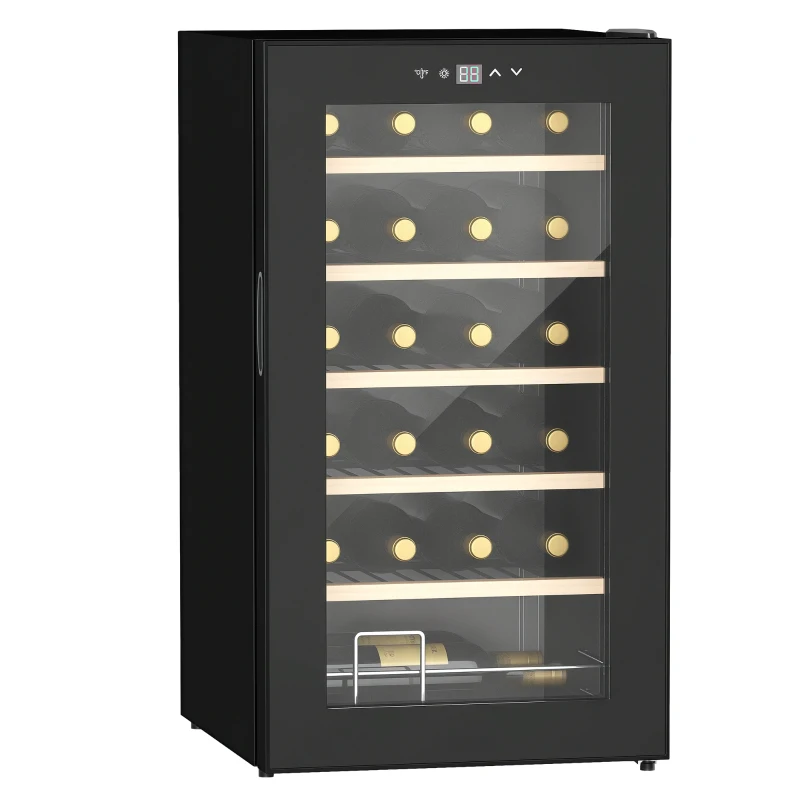 HOMCOM Frigider de Vinuri pentru 24 de Sticle de Sine Statator cu Usa de Sticla Frigider de 65 de litri cu o Singura Zona de Racire a Vinurilor cu Comenzi Digitale cu Ecran Tactil si Lumina LED Negru