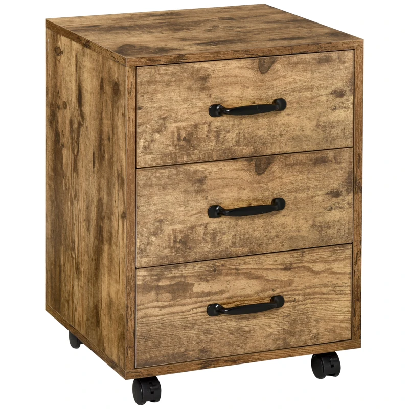 HOMCOM Rolling File Cabinet with 3 Drawers, Under Desk Mobile Filing Organizer