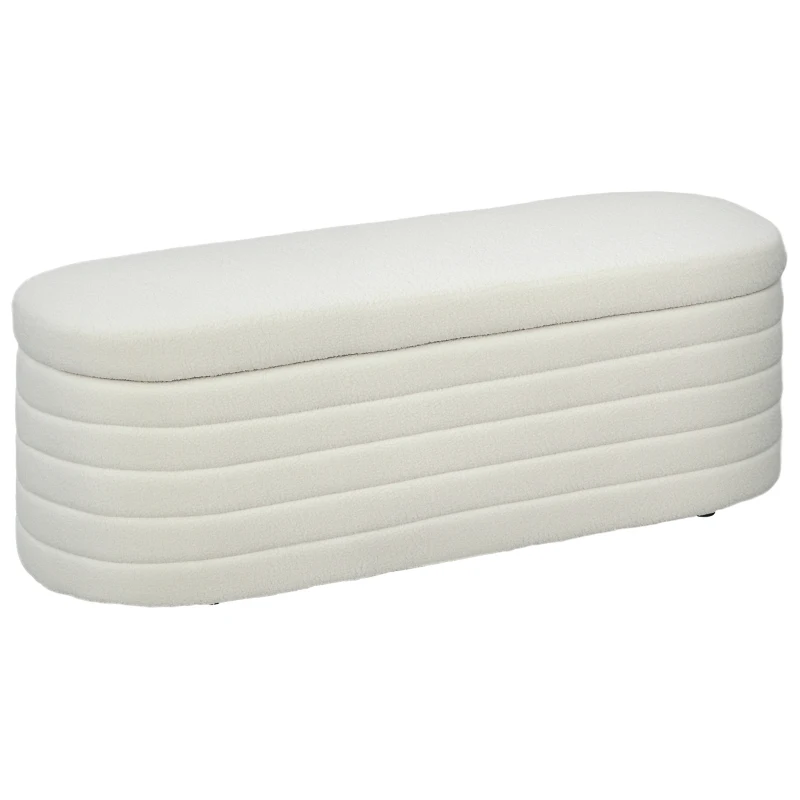 HOMCOM Panca Fondo Letto in Tessuto Teddy con Vano Contenitore per Ingresso e Camera, 116x41x40.5cm, Crema