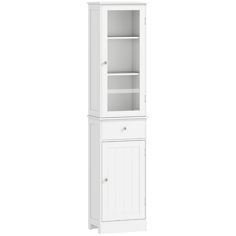kleankin Bathroom Storage Cabinet with 3-tier Shelf Drawer Door, Floor Cabinet Free Standing Tall Slim Side Organizer Shelves, White