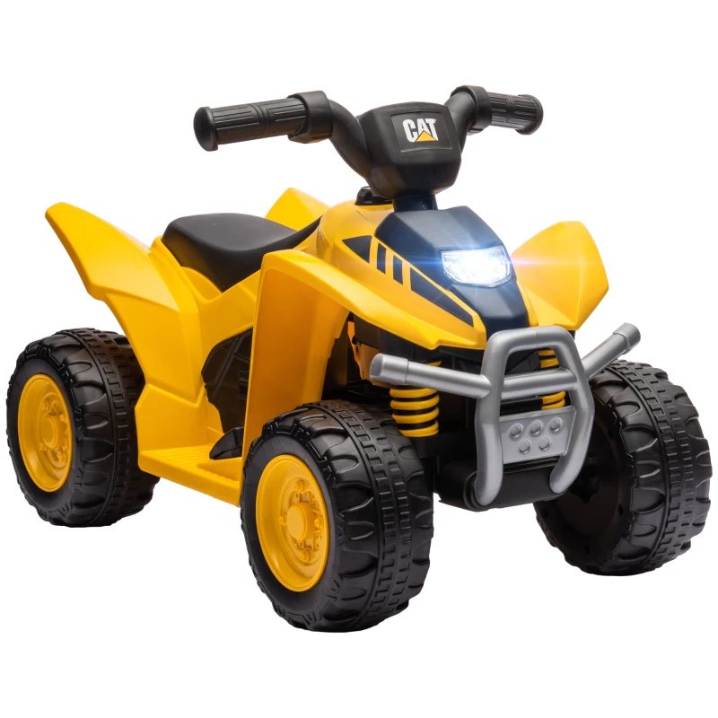 AIYAPLAY Quad électrique pour enfant sous licence Caterpillar 6V 2,8 km/h avec klaxon, phares LED, pour 18-36 mois, Jaune