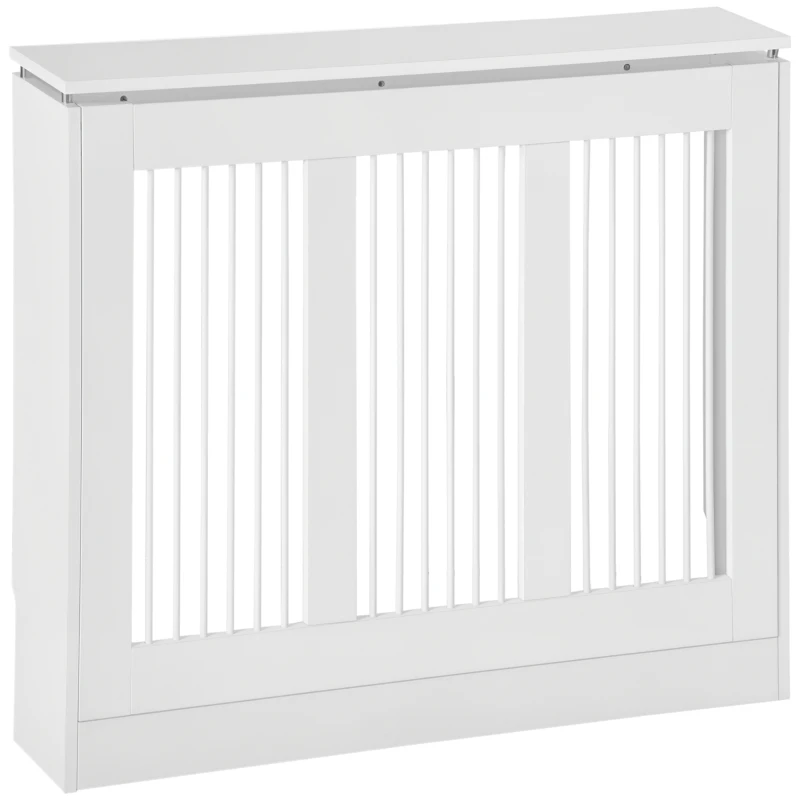 HOMCOM Copritermosifone a Doghe Moderno ed Elegante per la Casa, in MDF e Acciaio, 90x18x84cm, Bianco