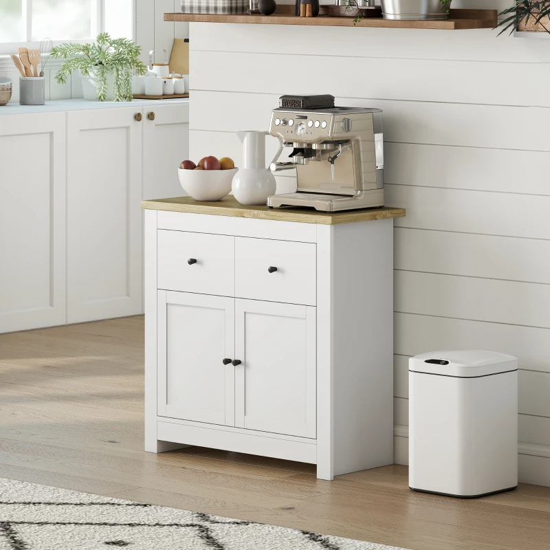 HOMCOM Kommode mit viel Stauraum, Sideboard mit Soft-Close-Türen, 2 Schubladen, verstellbares Regal, Weiß(m-9)