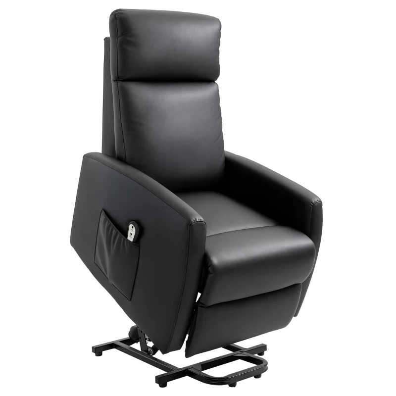 HOMCOM Poltrona Elettrica Alzapersona 45°, Poltrona Relax Elettrica Reclinabile a 145° con Telecomando e Poggiapiedi, in Pelle PU Nero, 67x95x105 cm