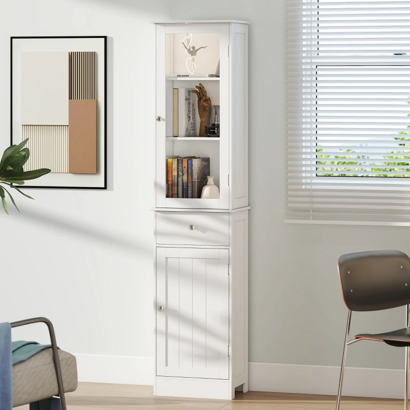 kleankin Mobile Colonna Bagno Salvaspazio con Armadietto, Cassetto e Ripiani in MDF, 40x27x171.5cm, Bianco