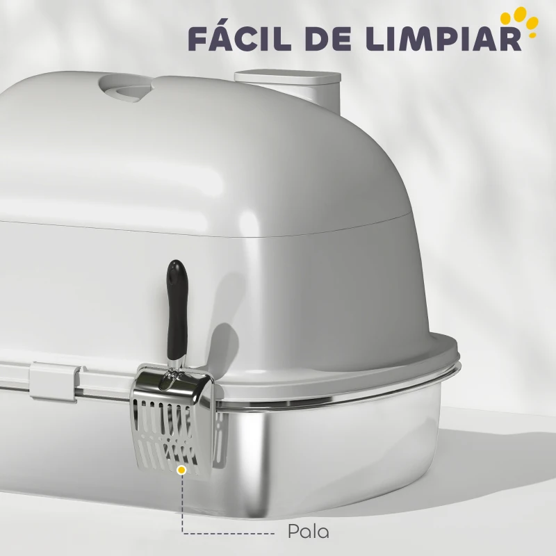 PawHut Arenero para Gatos de Acero Inoxidable con Cubierto Bolsa Desodorizante Pala Fácil de Limpiar 52,4x41,3x39,9 cm Gris