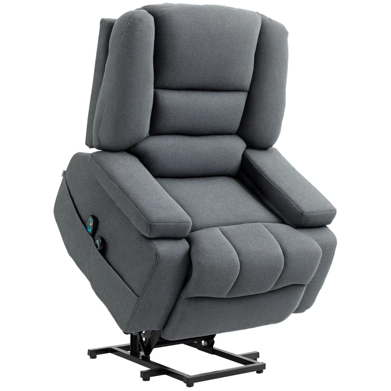 HOMCOM Scaun Rabatabil, Canapea cu Masaj prin Vibrații și Căldură, Scaun de Ridicare cu Telecomandă, 97x90x102 cm, Gri
