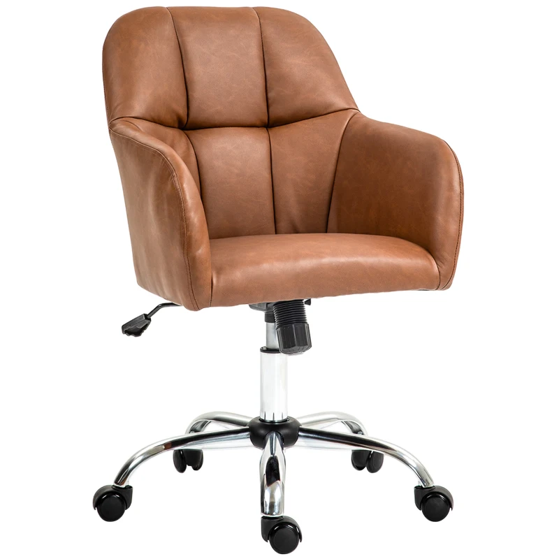 HOMCOM Fauteuil de bureau chaise de bureau pivotant sur roulettes, hauteur réglable, revêtement synthétique marron