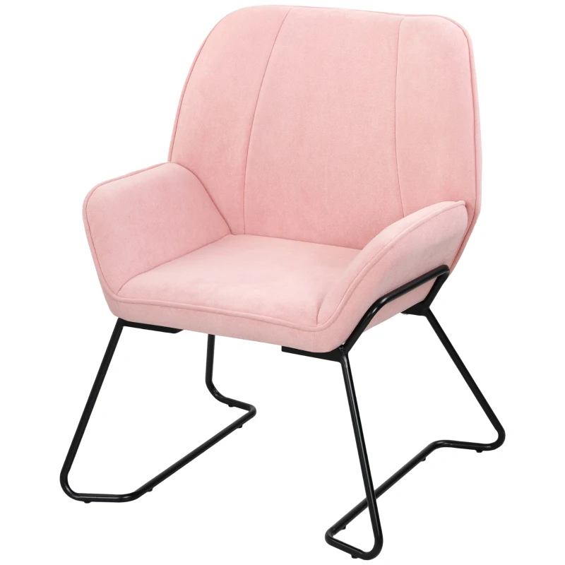 HOMCOM Butaca de Salón con Asiento Ancho y Acolchado Tapizado en Terciopelo Patas de Metal Sillón para Salón Rosa