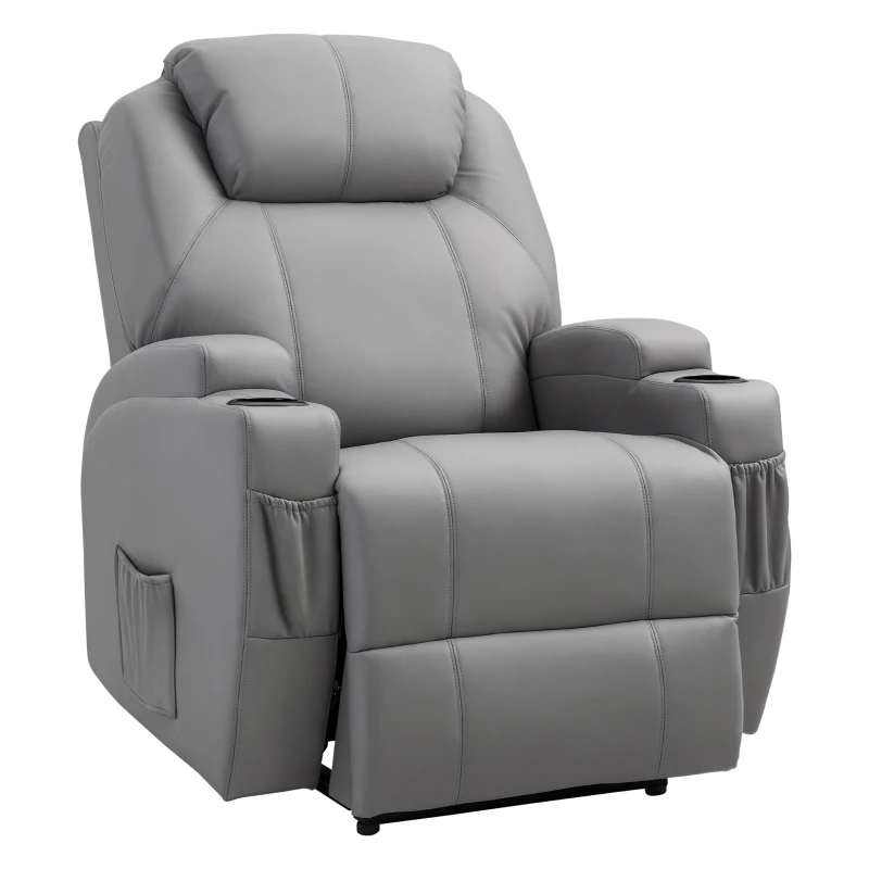 HOMCOM Fauteuil de Massage Inclinable, Chaise de Relaxation avec dossier et repose-pied électrique réglables revêtement synthétique pour Salon, Chambre, Cinéma Maison Gris