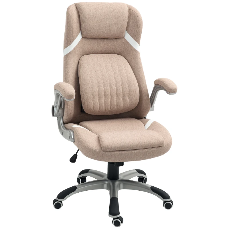 Vinsetto Scaun de Birou Ergonomic cu Brațe Rabatabile, Tetieră, Suport Lombar și Înălțime Reglabilă, 68x76x117 cm, Maro