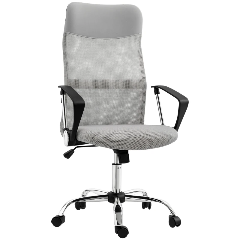 HOMCOM Sedia Ergonomica da Ufficio Girevole, Altezza Regolabile e Schienale a Rete, 63x65x109-119 cm, Grigio Chiaro